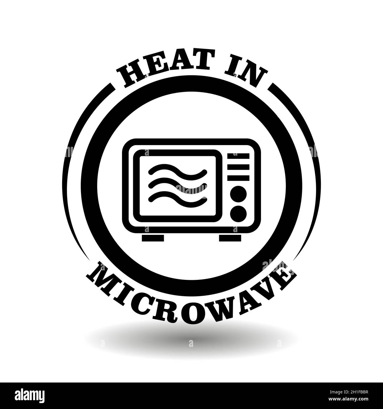 Calore tondo con icona nel microonde per etichettare confezioni di prodotti alimentari adatti per il riscaldamento nel forno a microonde. Simbolo semplice per popcorn o impacchettine surgelate Illustrazione Vettoriale