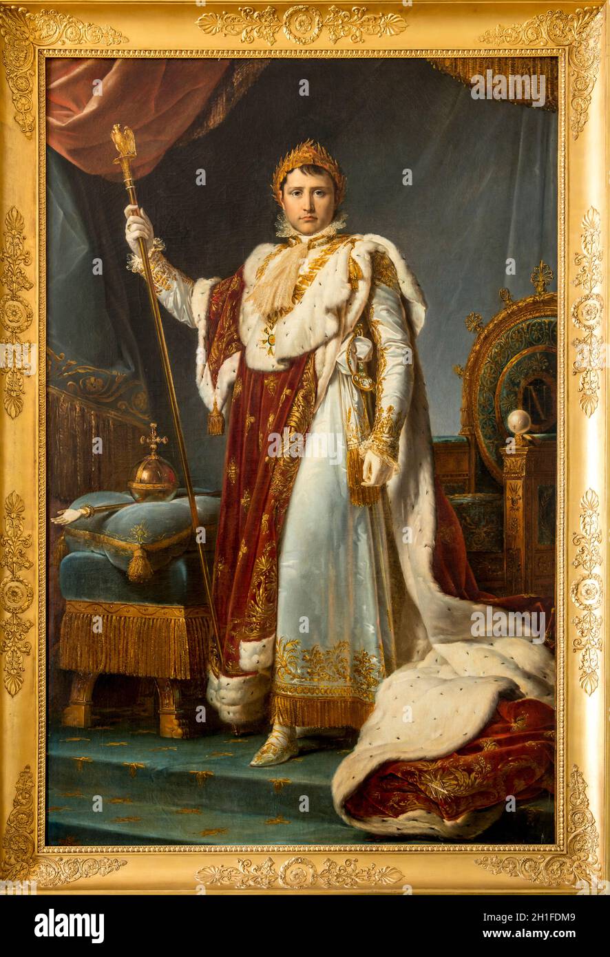 FRANCIA. SEINE-ET-MARNE (77). FONTAINEBLEAU. IL CASTELLO. IL MUSEO NAPOLEONE I. ' RITRATTO COMPLETO DELL'IMPERATORE IN UNA CAUSA DI INCORONAZIONE ', DA PARTE DEL PA Foto Stock
