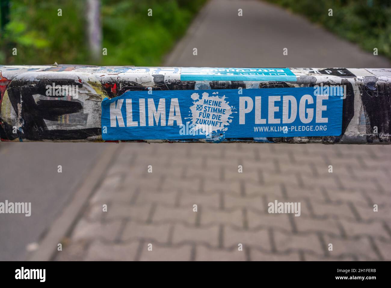 Klima pegno - adesivo campagna impegno climatico, Berlino, Germania, Europa Foto Stock