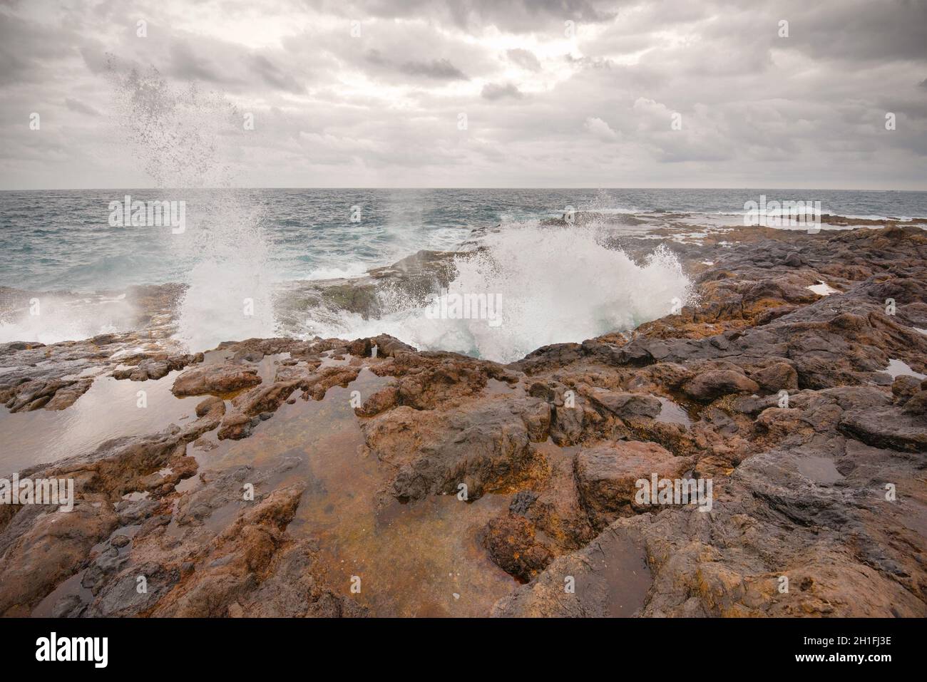 Blowhole, Bufadero de La Garita in Telde, Gran Canaria, Isole canarie, Spagna. Foto Stock