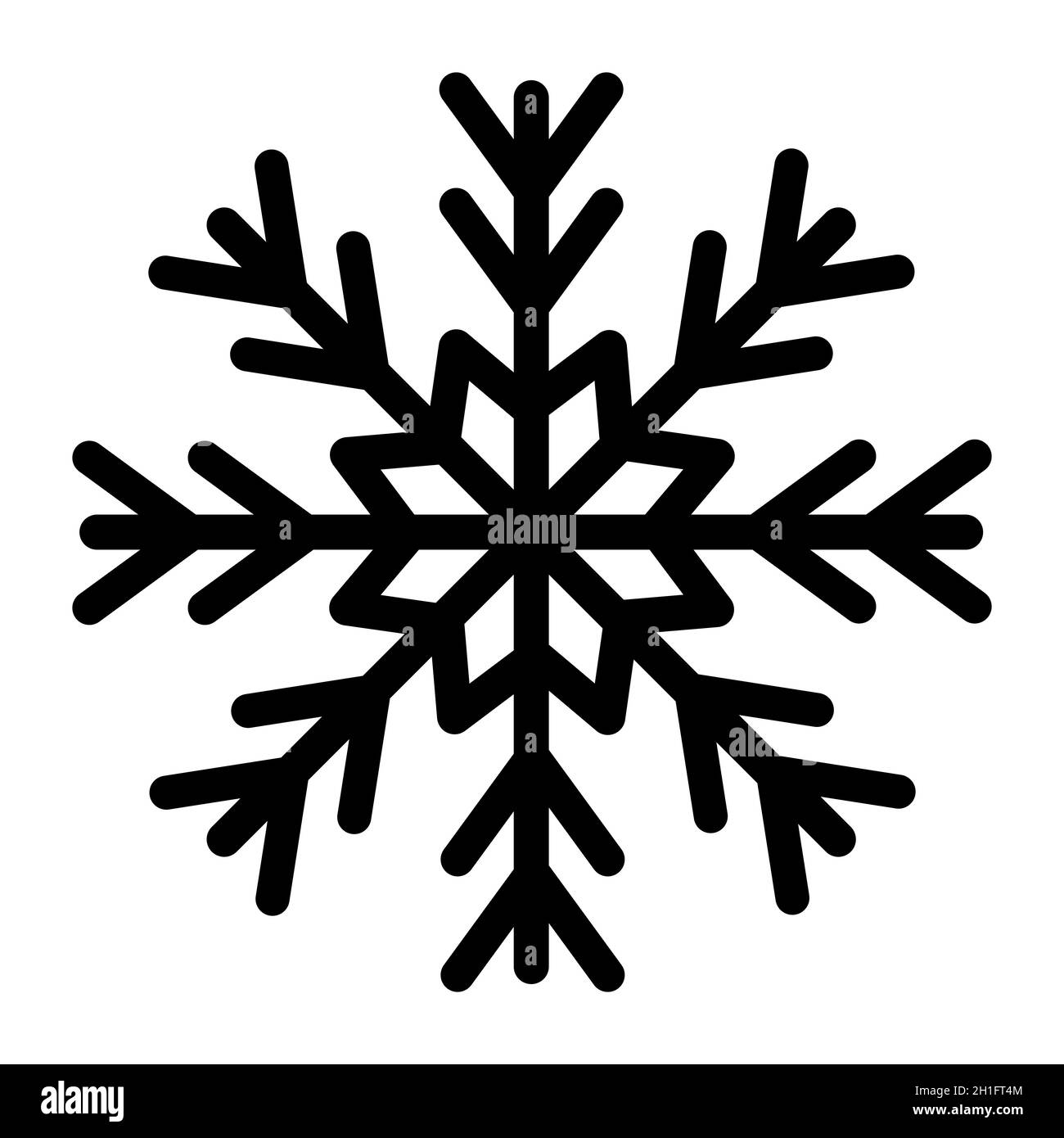 Icona vettore fiocco di neve. Cartello invernale, simbolo isolato su sfondo bianco Illustrazione Vettoriale