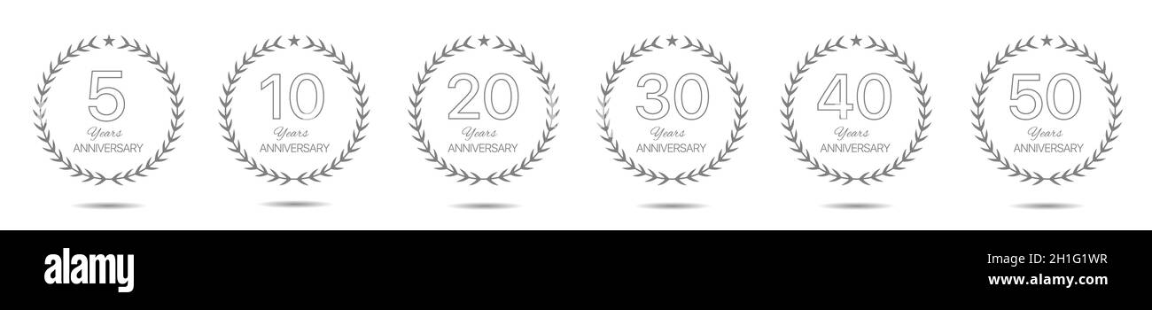 Anniversario Grey Laurel wreath set etichetta Vector Illustrazione Vettoriale