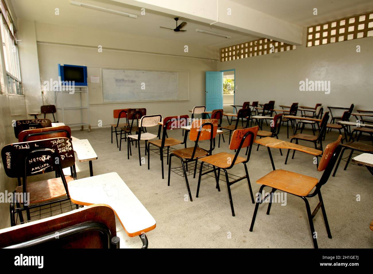 itabuna, bahia / brasile - 12 aprile 2012: Un'aula vuota è vista in una scuola pubblica nella città di Itabuna, durante uno sciopero degli insegnanti. Foto Stock