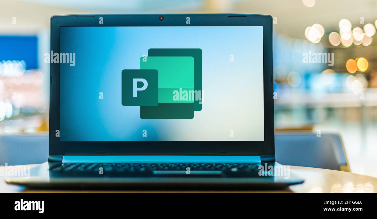 POZNAN, POL - 16 GIU 2020: Computer portatile che visualizza il logo di Microsoft Publisher, un'applicazione di desktop publishing, parte del software della famiglia Office Foto Stock