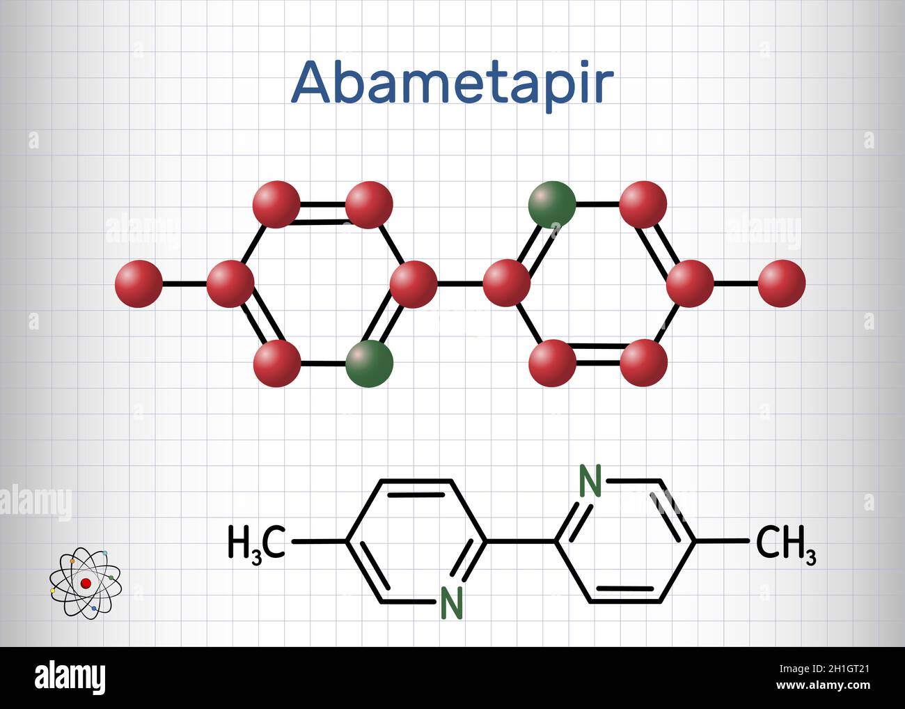 Molecola di Abametapir. È usato per trattare le infestazioni dei pidocchi della testa, della capite del pediculus. Formula chimica strutturale e modello molecolare. Foglio di carta Illustrazione Vettoriale