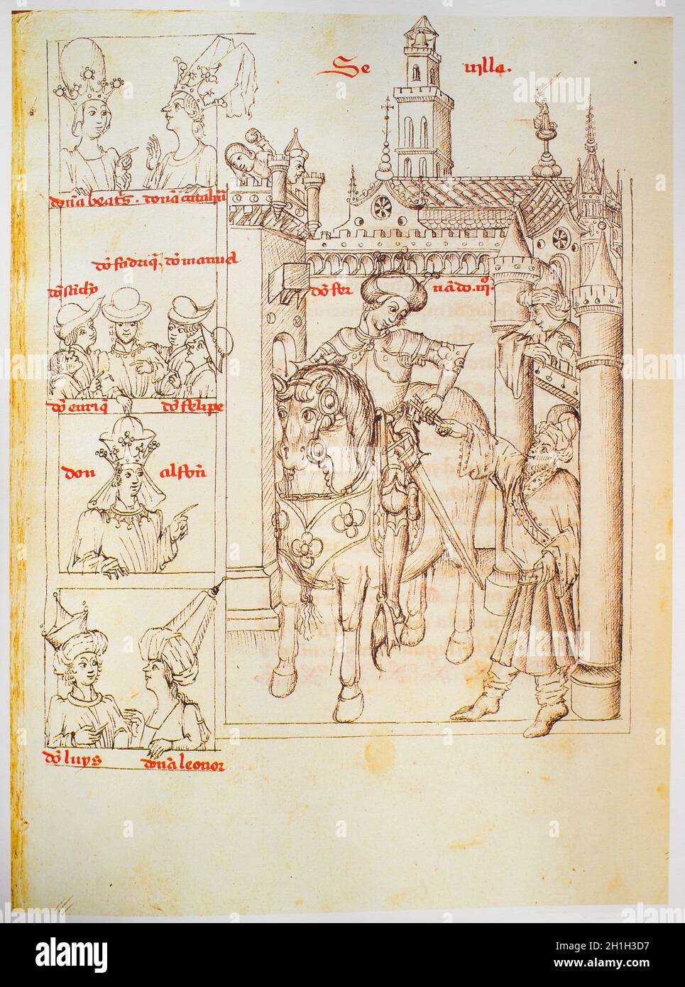 Ferdinando III di Castiglia alla Genealogia dei Re di Spagna di Alonso de Cartagena, 1456. Biblioteca reale del palazzo, Madrid. Folio 171v Foto Stock