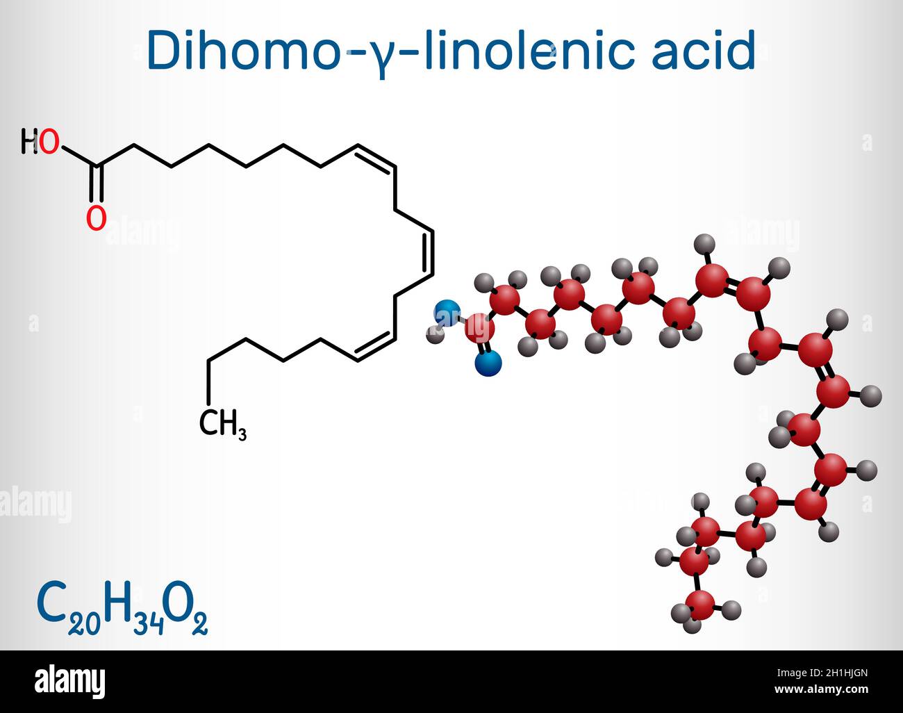 Molecola di acido diomoγlinolenico (DGLA). È Omega 6, acido grasso