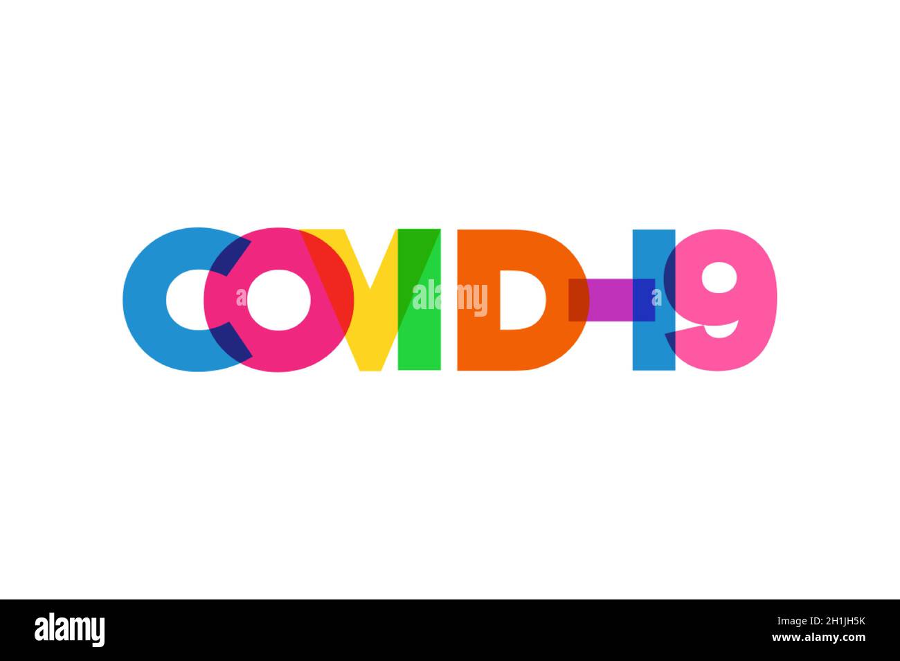 COVID-19 banner tipografico vettoriale colorato isolato su sfondo bianco Illustrazione Vettoriale