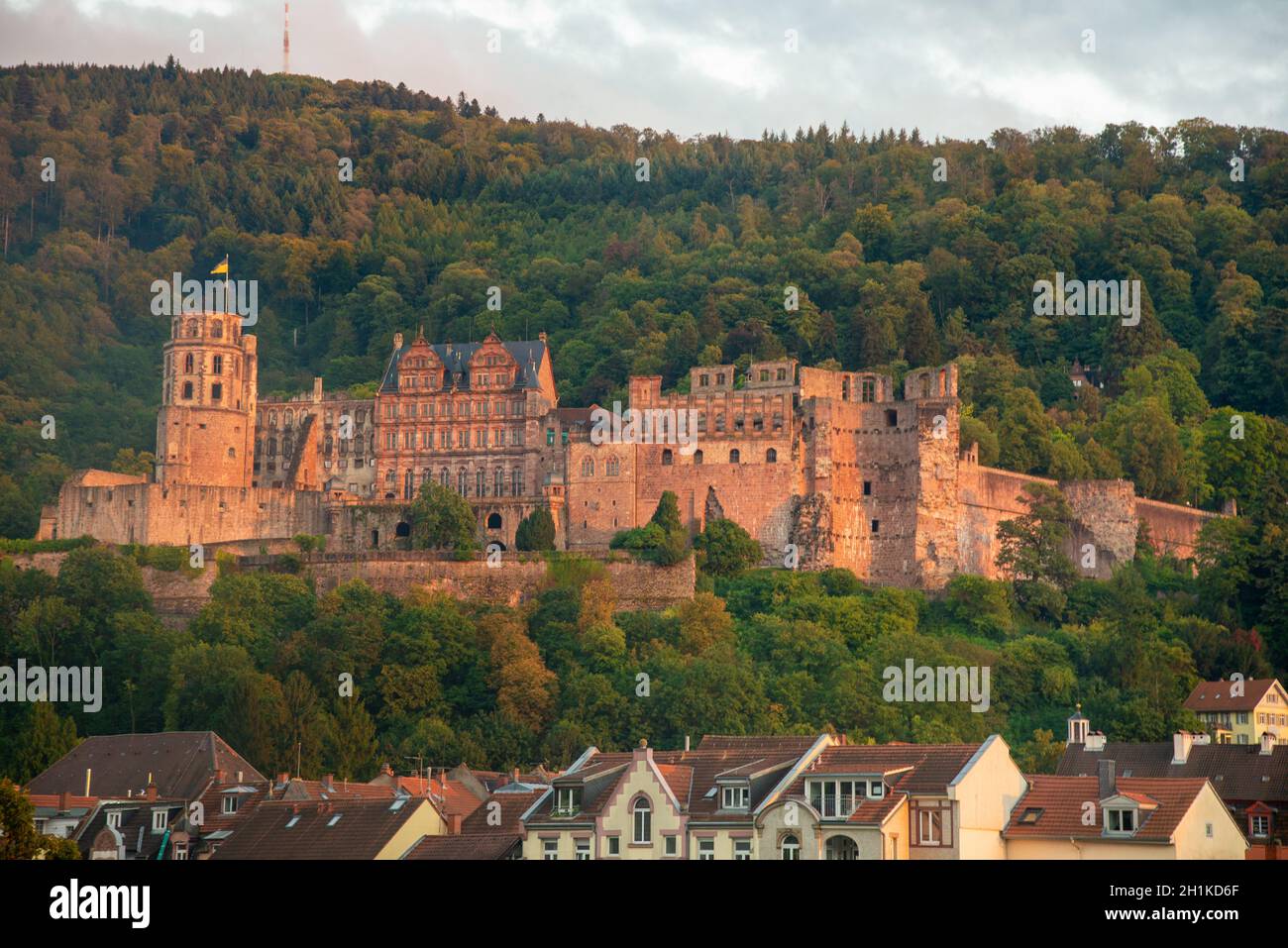 Vista sulla fortezza di Heidelberg, Germania Foto Stock