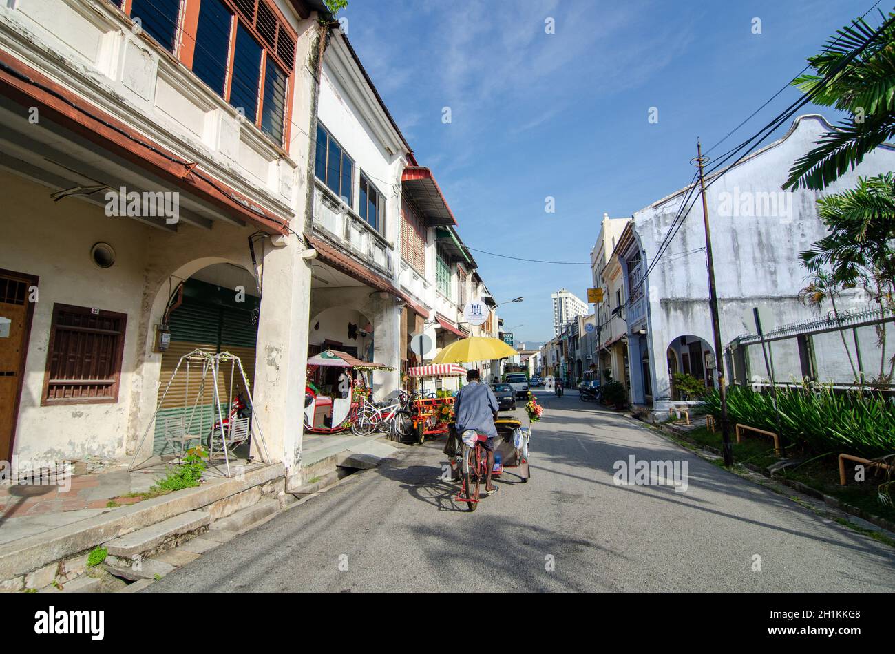 Georgetown, Penang/Malaysia - Luglio 02 2016: Driver in risciò al Jalan Muntri. Foto Stock