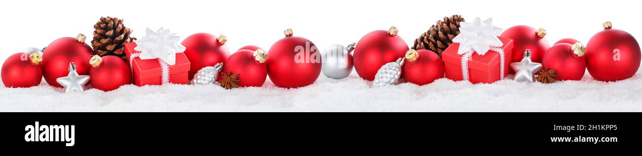 Palline di Natale baubles decorazione regali presenta ornamenti banner isolato su uno sfondo bianco Foto Stock