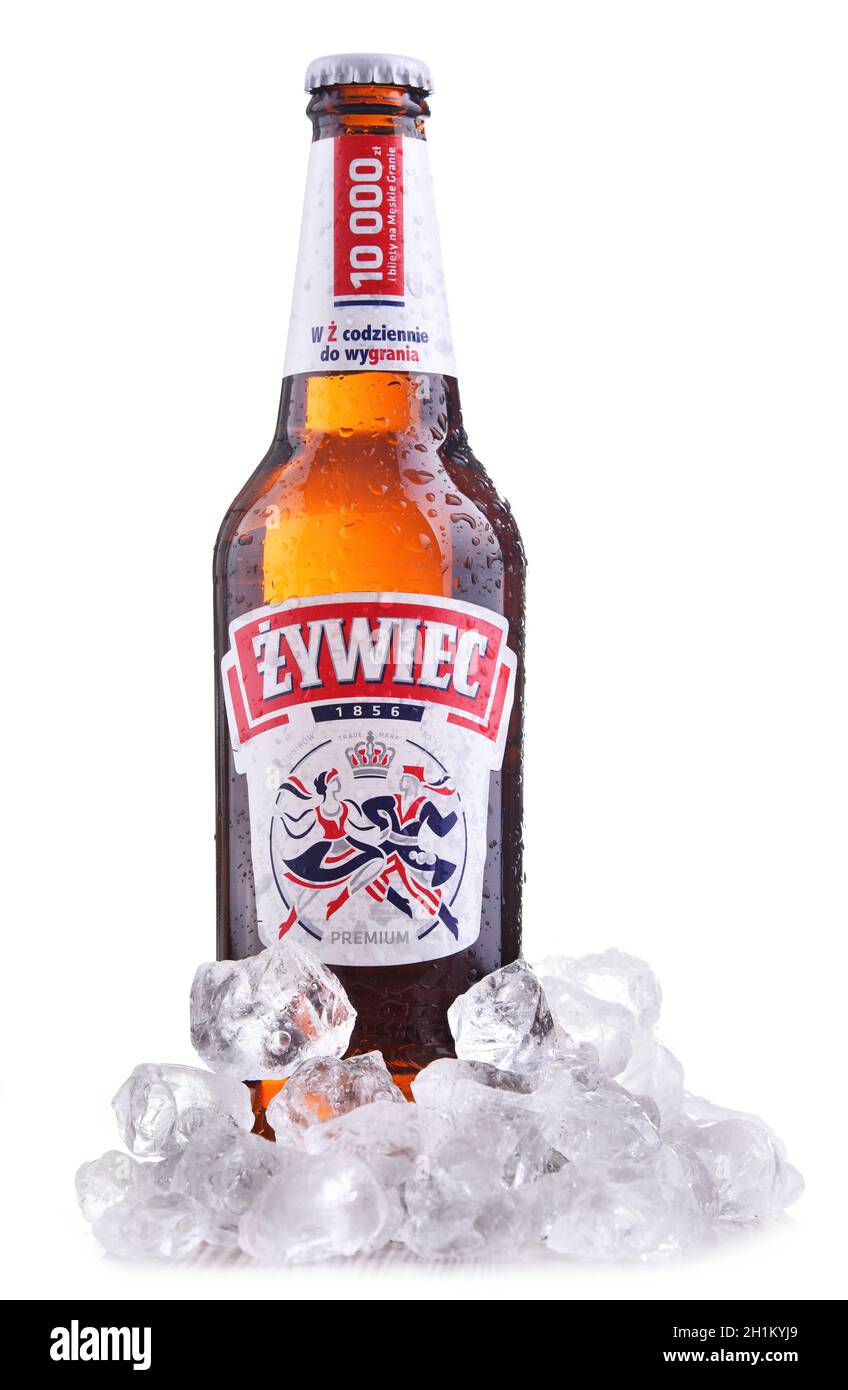 POZNAN, POL - OTT 8, 2020: Bottiglia di birra Zywiec, una lager pallida, prodotta in Polonia dal gruppo Zywiec, di proprietà di Heineken International da allora Foto Stock