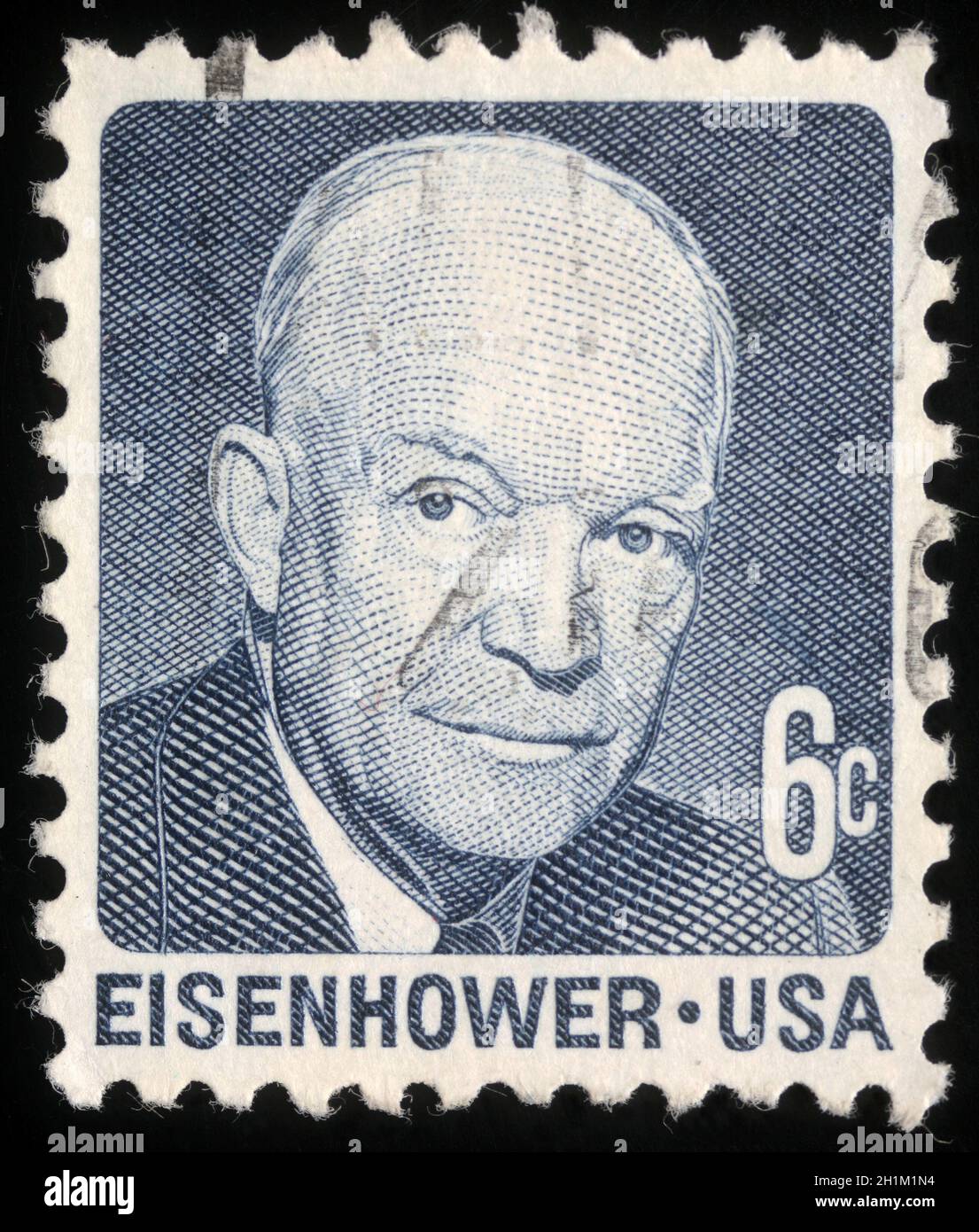 Francobollo stampato negli Stati Uniti mostra Dwight David Eisenhower, presidente degli Stati Uniti, 1953-61, circa 1970 Foto Stock