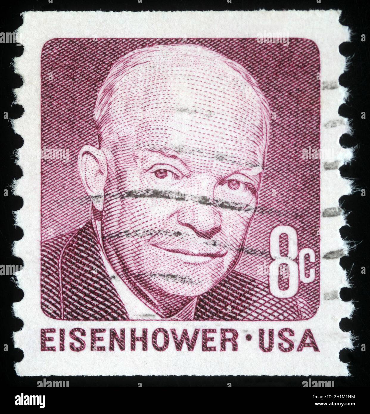 Il francobollo stampato negli Stati Uniti d'America mostra l'immagine dell'ex presidente degli Stati Uniti Dwight Eisenhower, serie, circa 1971 Foto Stock