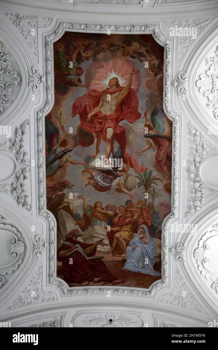 Dipinto di Cristo risorto nella Chiesa Collegiata di Neumunster a Wurzburg Foto Stock
