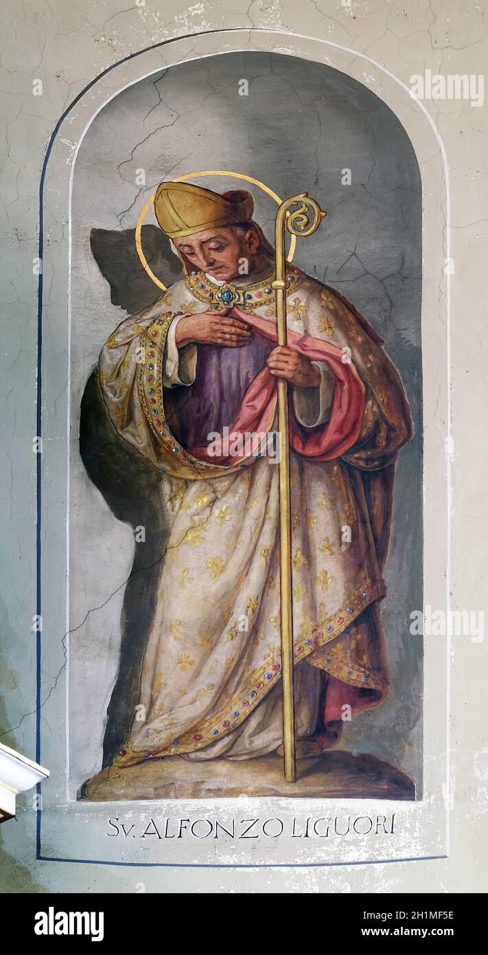 Sant'Alfonso Maria de' Liguori, affresco nella Basilica del Sacro Cuore di Gesù a Zagabria in Croazia Foto Stock