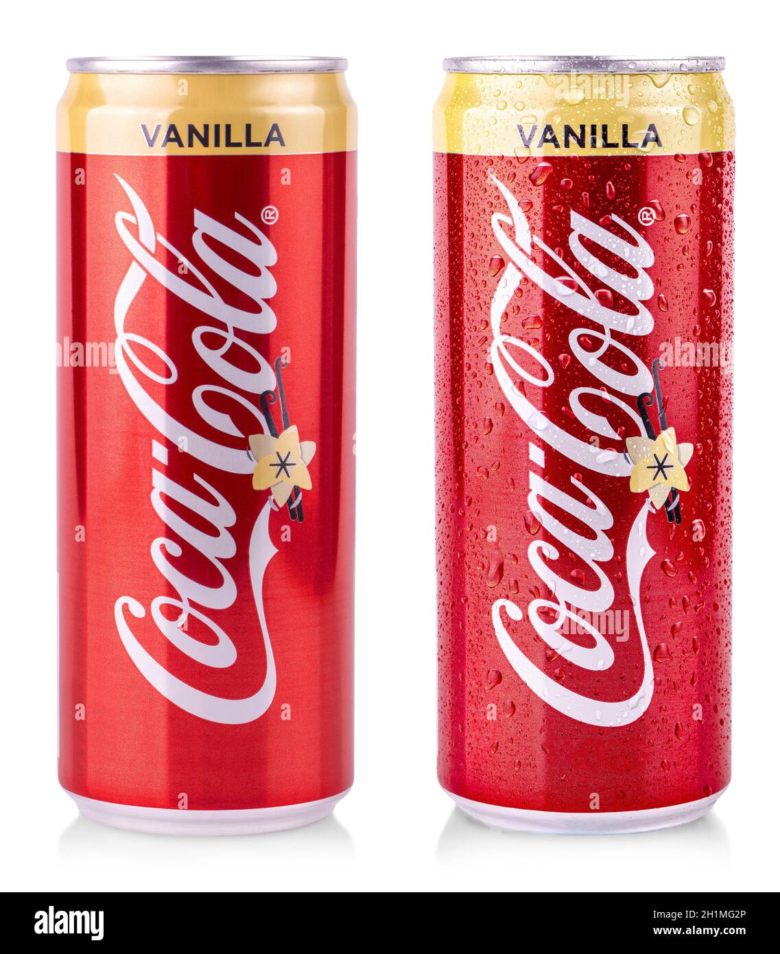 KAMCHATKA, RUSSIA - 23 APRILE 2020: Coca Cola Vanilla, lattina di Coca Cola Vanilla, Closeup di lattina di alluminio di Coca-Cola Vanilla con gocce prodotte da t Foto Stock