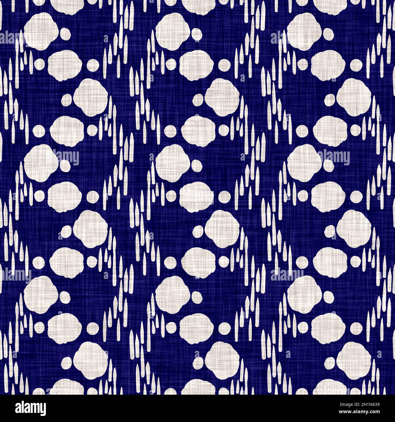 Texture indaco-cerchio senza cuciture. Sfondo blu effetto boro cotone tinto. Giappone ripetizione batik modello di resist. Stampe asiatiche stellato Foto Stock