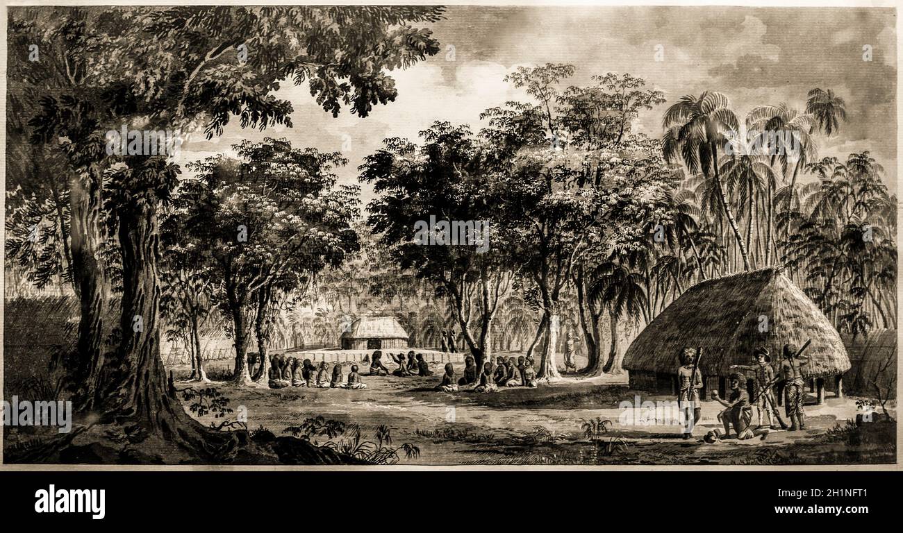 Tomba di Paulajo sovrano Tonga. Attribuito a Fernando Brambila. Spedizione Malaspina, 1793 Foto Stock