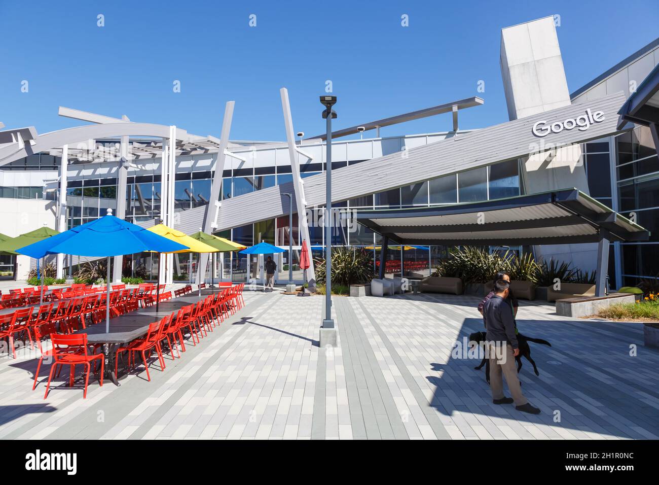 Mountain View, California - 10 Aprile 2019: la sede centrale di Google HQ in Mountain View, California. Foto Stock
