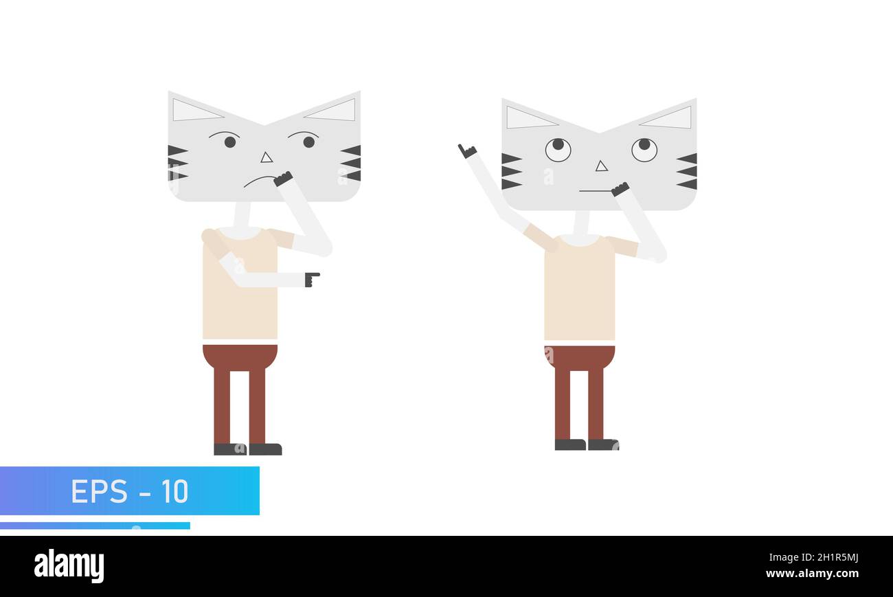 Colori semplici Cat o Tiger. Due emotionals. Simbolo dell'anno 2022. Isolato su sfondo bianco. Illustrazione vettoriale piatta. Illustrazione Vettoriale