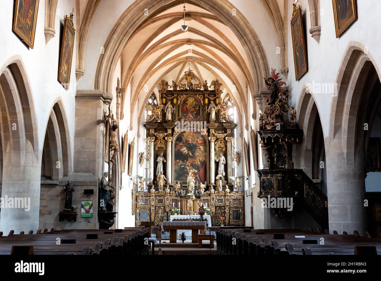 Pilsen, Repubblica Ceca - Maggio 22 2017: Chiesa dell'Assunzione della Beata Vergine Maria Foto Stock