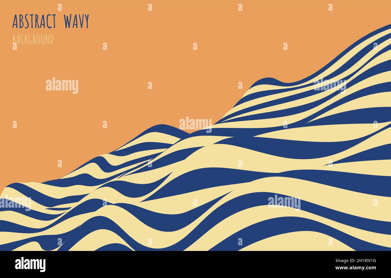 Astratto disegno ondulato blu e giallo linea linea swirl modello decorativo. Sfondo minimalista. Illustrazione Vettoriale