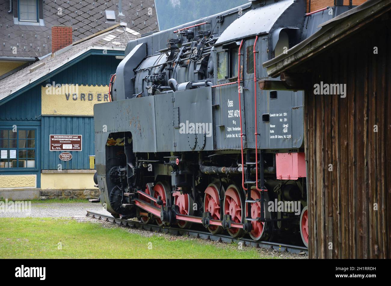 Dampflokomotiva a Vordernberg in der Steiermark (Erzbergbahn), Österreich, Europa-locomotiva a vapore a Vordernberg in Stiria (Erzbergbahn), Austria, Foto Stock