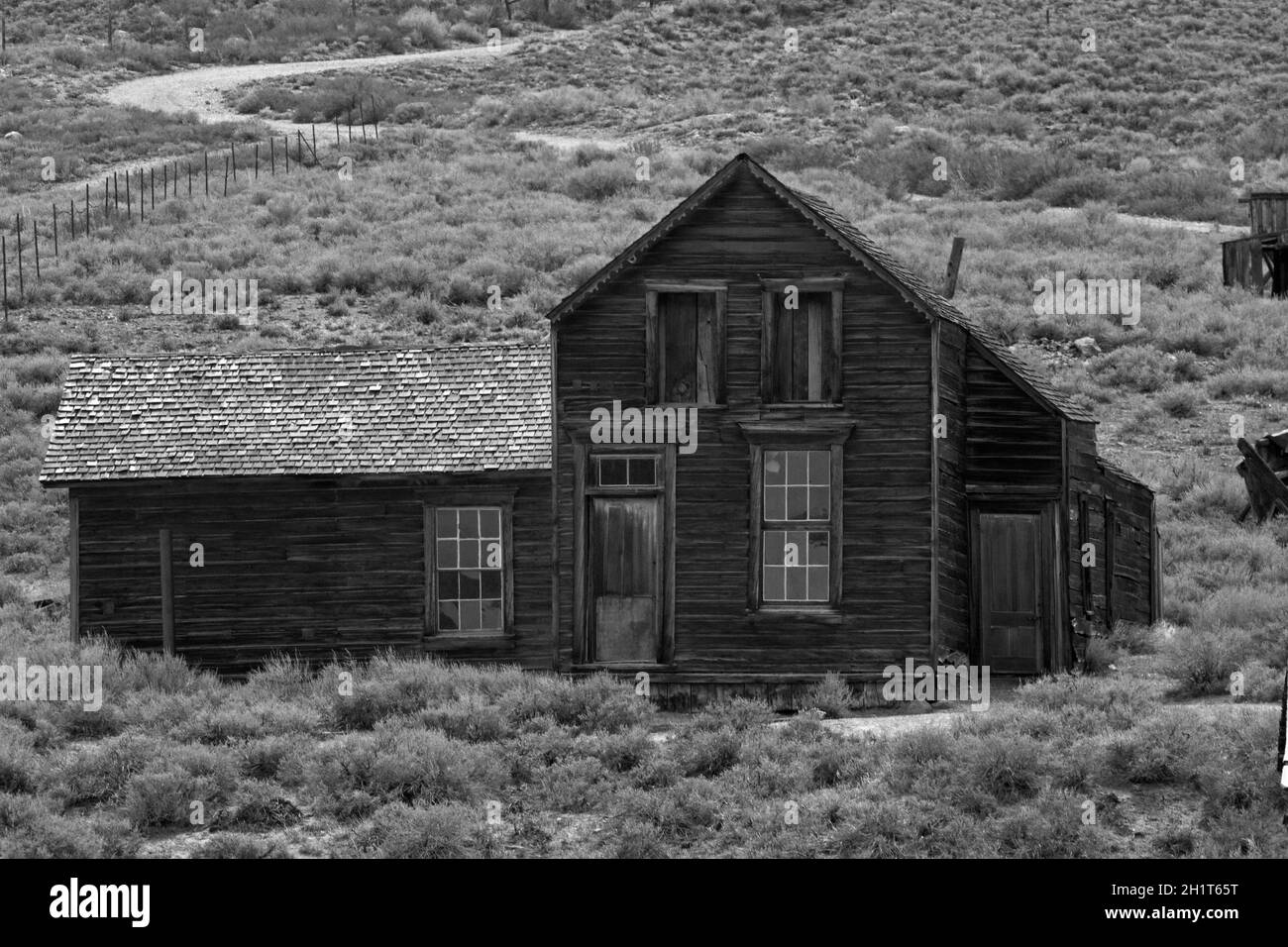 Vecchio edificio a Bodie Ghost Town, Elevation 8379 ft / 2554 m, Bodie Hills, Contea di Mono, Sierra orientale, California, Stati Uniti. Foto Stock