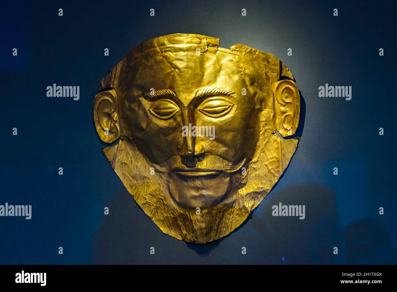 Famosa maschera agamemnon esposta al Museo Archeologico di Atene Foto Stock