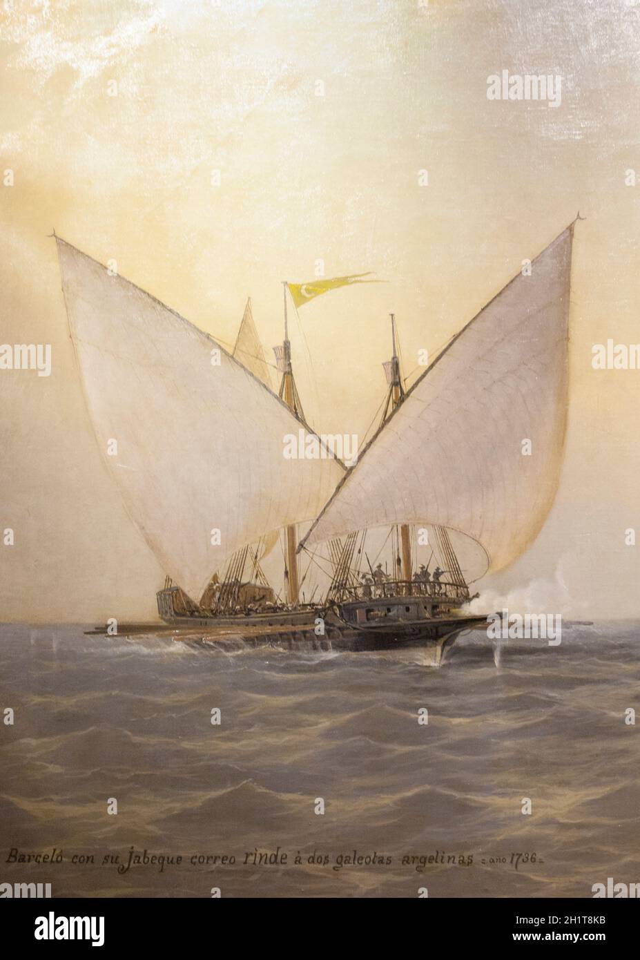 Pirati algerini nel 1738. Dipinto da Angel Cortellini y Sanchez. Museo Navale, Madrid Foto Stock