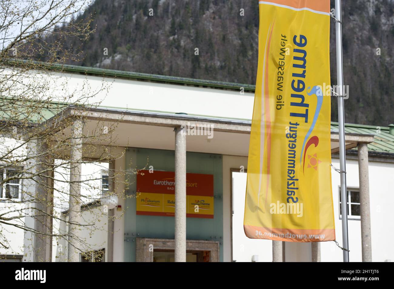 Eingang zur EuroTherme a Bad Ischl, Salzkammergut, Oberösterreich, Österreich, Europa - ingresso alle EuroTherme a Bad Ischl, Salzkammergut, Upper Foto Stock