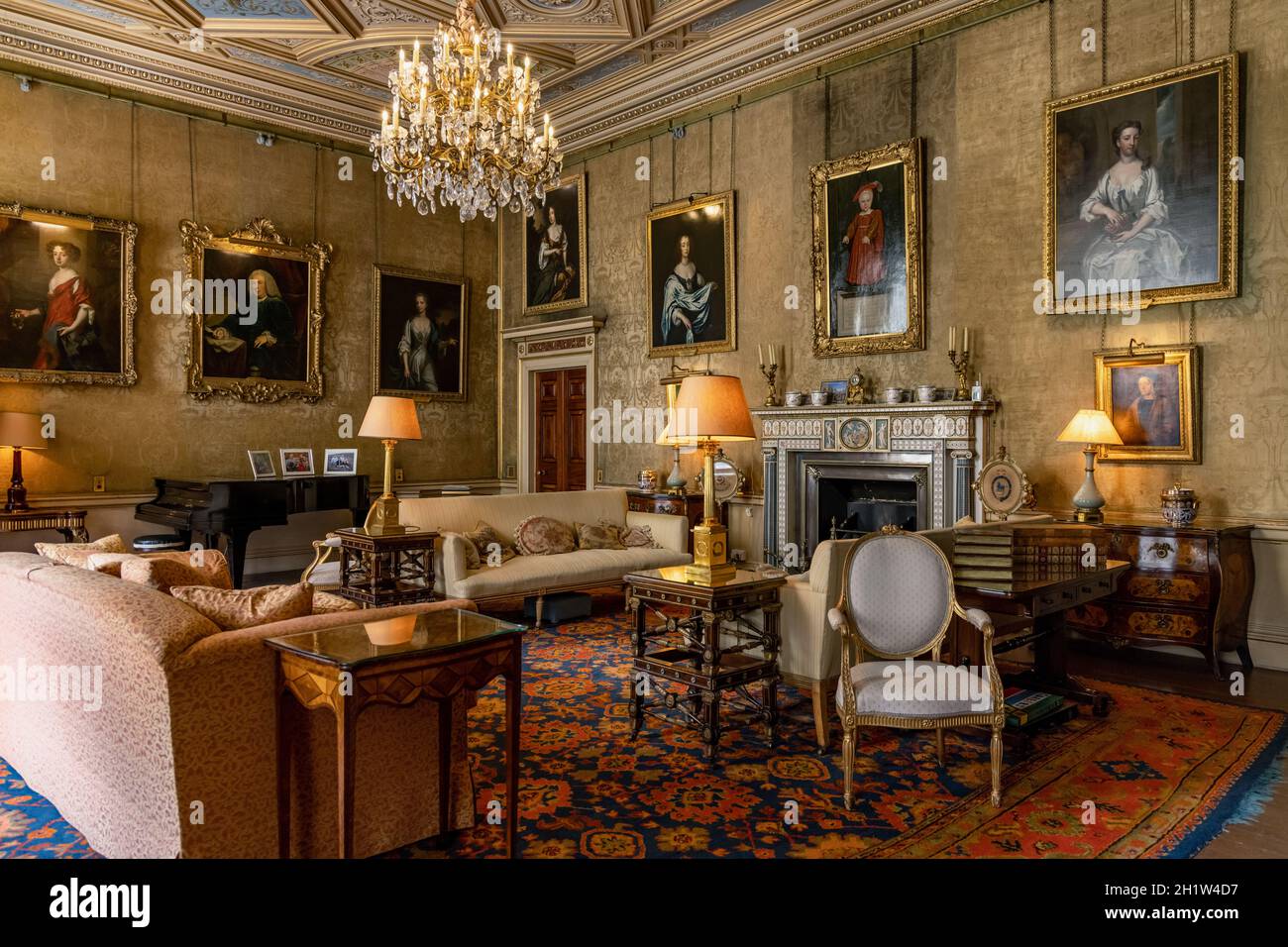 The Green Drawing Room, Syon House, la residenza di Londra occidentale del Duca di Northumberland, Londra Borough di Hounslow, Londra occidentale, Inghilterra. Foto Stock