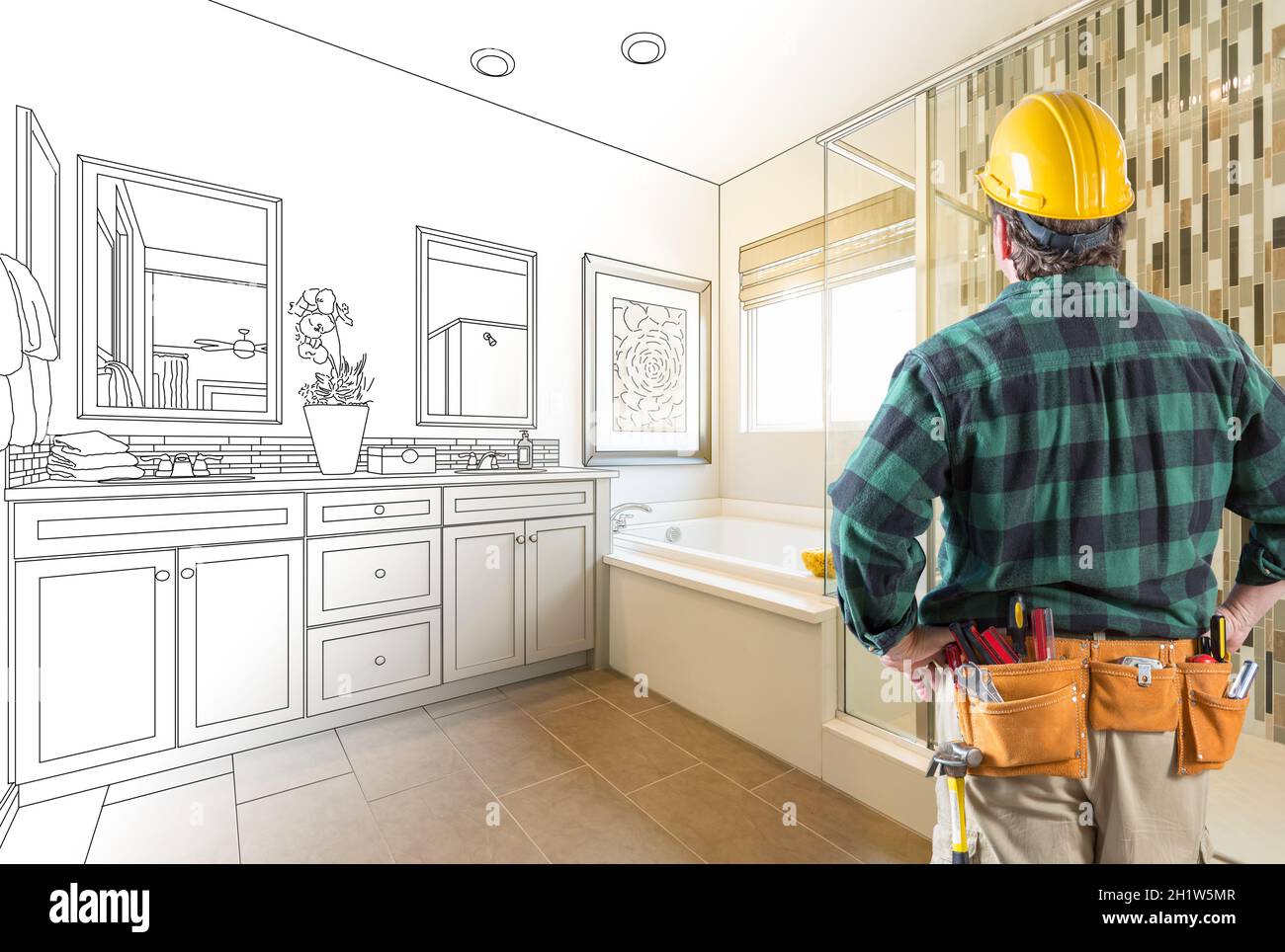 Contraente personalizzato rivolto verso il bagno padronale il disegno e la fotografia gradazione. Foto Stock