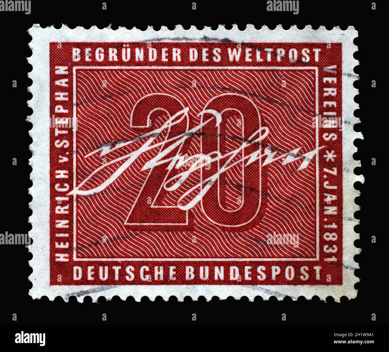 Il francobollo stampato in Germania, mostra la firma di Ernst Heinrich Wilhelm von Stephan, è stato un direttore generale della posta per l'Impero tedesco che ha riorganizzato il Foto Stock