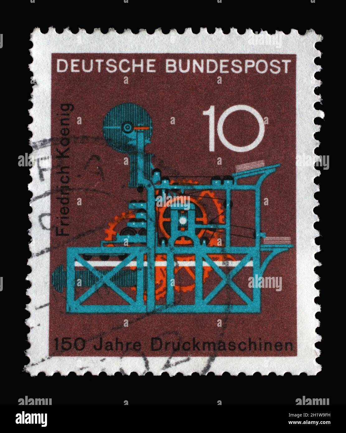 Stampato in Germania che mostra la rappresentazione grafica di una stampa, 150 anni di stampa Friedrich Koenig, circa 1968 Foto Stock