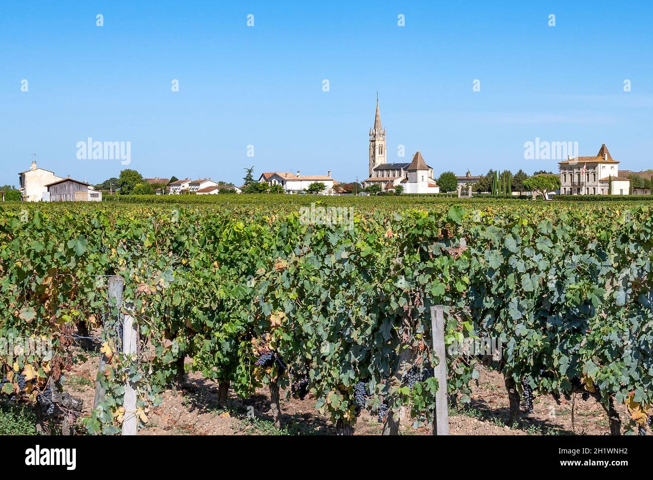 L'église Saint-Jean di Pomerol, uno dei più prestigiosi villaggi enologici del AOC Saint-Émilion, Francia meridionale Foto Stock