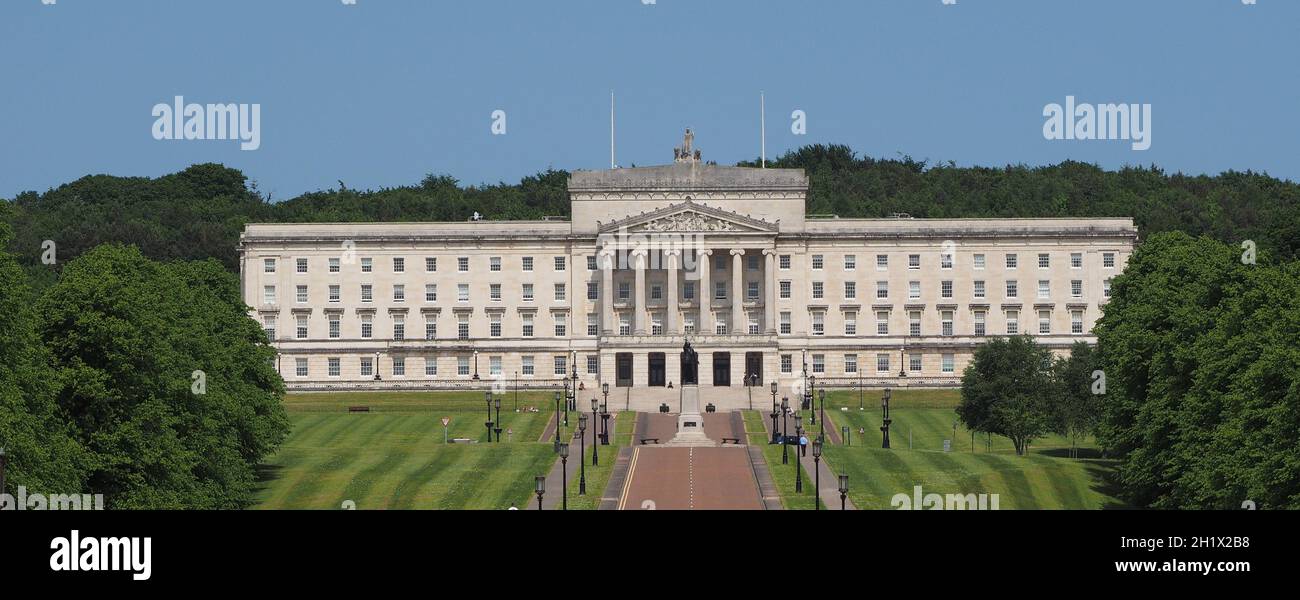 Gli edifici del Parlamento europeo (aka come Stormont) a Belfast, Regno Unito Foto Stock