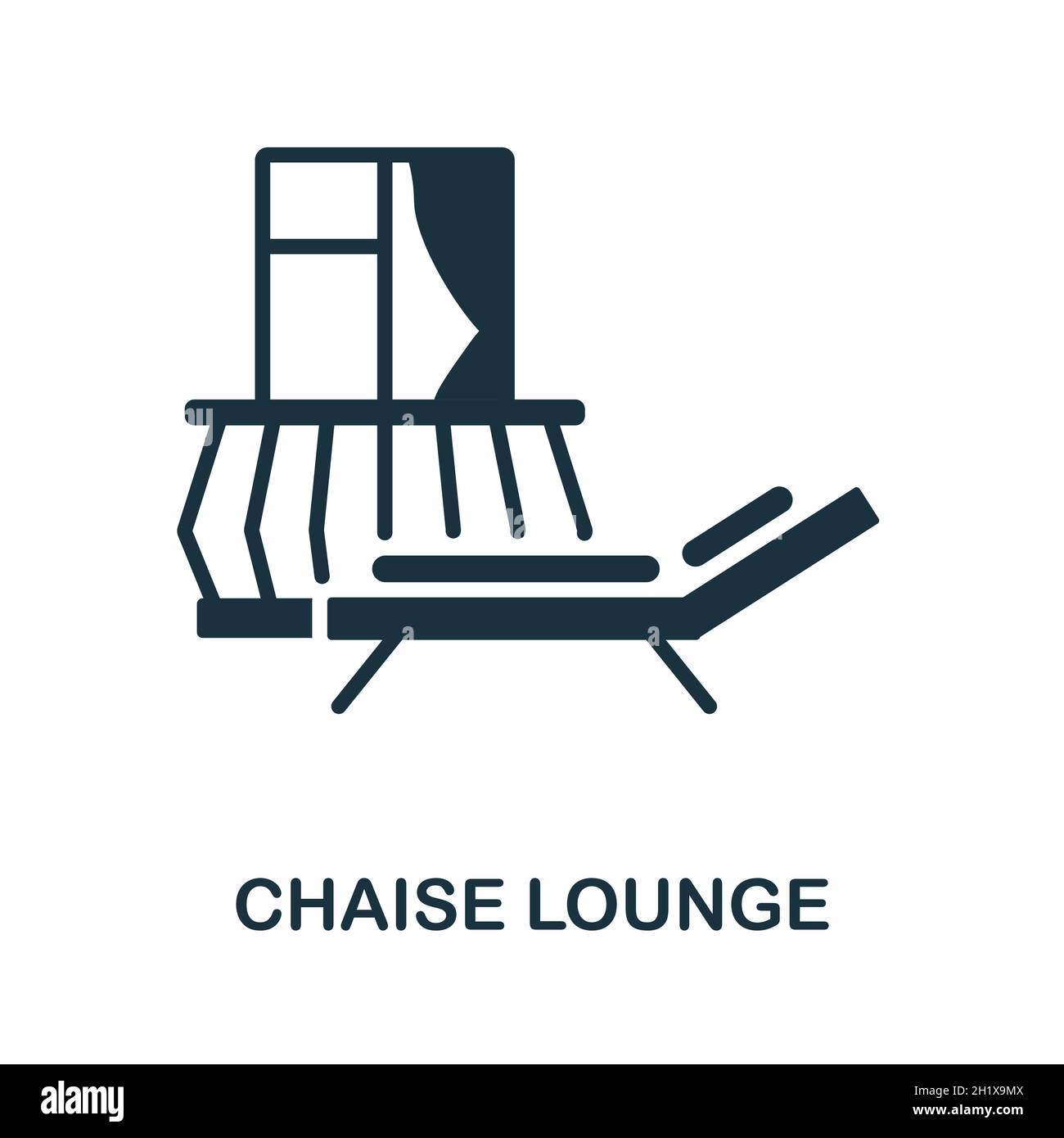 Icona della chaise longue. Cartello monocromatico dalla collezione balcone. Illustrazione icona Creative Chaise Lounge per web design, infografie e altro ancora Illustrazione Vettoriale