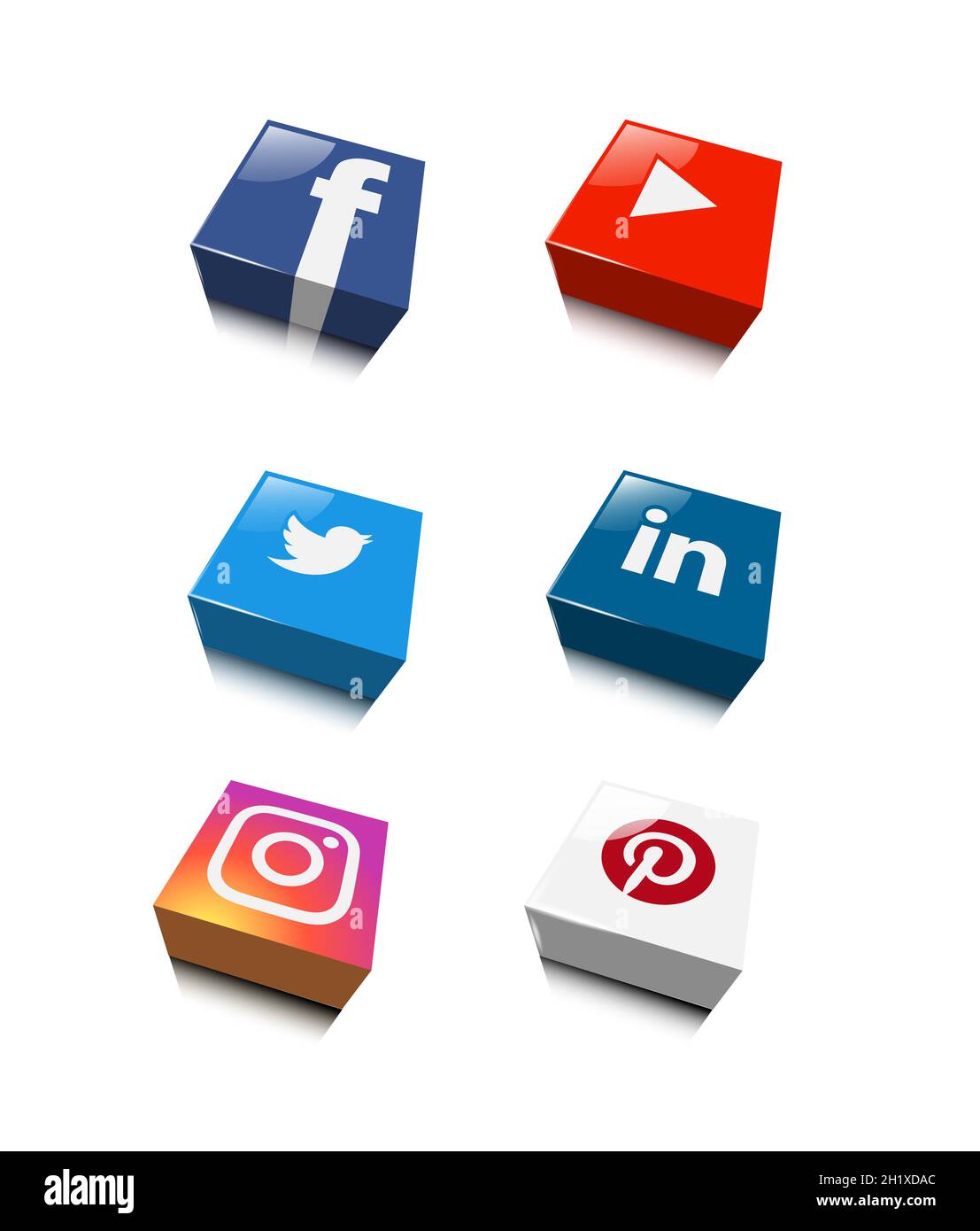 logo 3d social network in illustrazione vettoriale, facebook, youtube, twitter, linked'in, instagram e pinterest Foto Stock