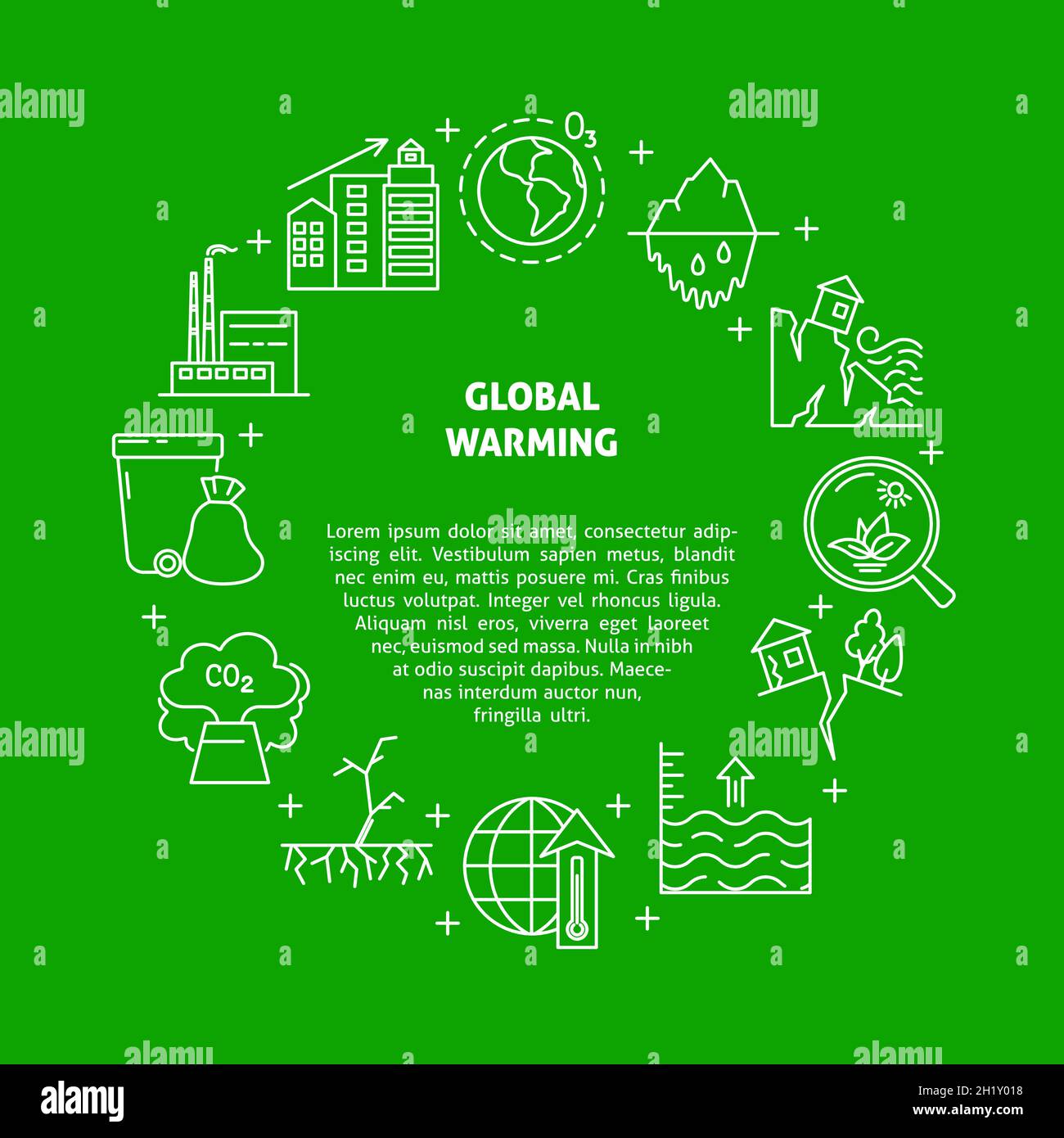 Banner Global Warming con testo in stile linea. Problemi di ecologia e protezione dell'ambiente. Illustrazione vettoriale. Illustrazione Vettoriale