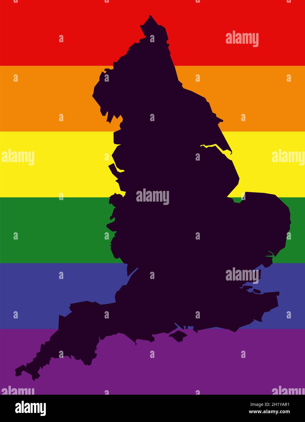 Mappa LGBT Inghilterra con bandiera a colori arcobaleno Foto Stock