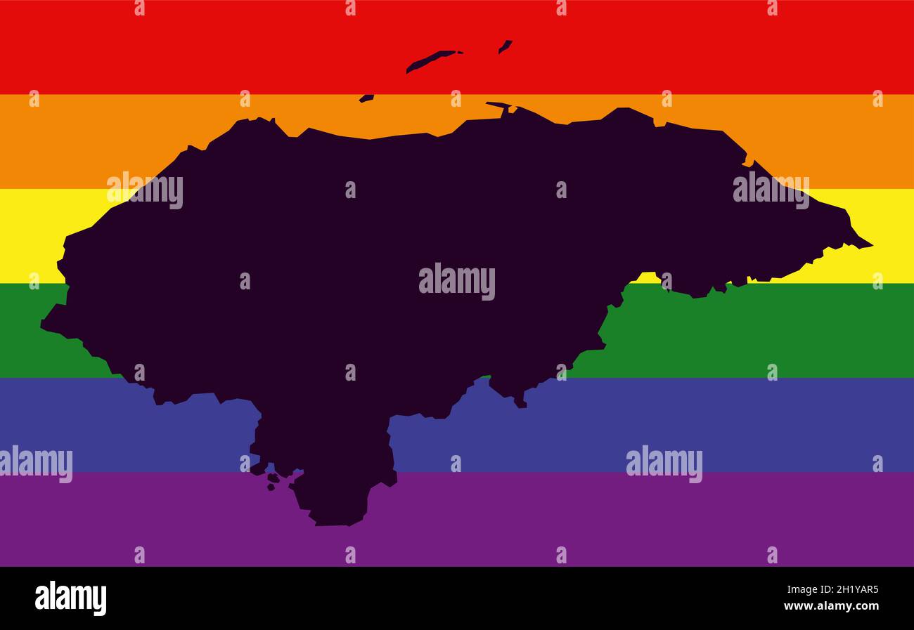 Mappa Honduras LGBT con bandiera a colori arcobaleno Foto Stock