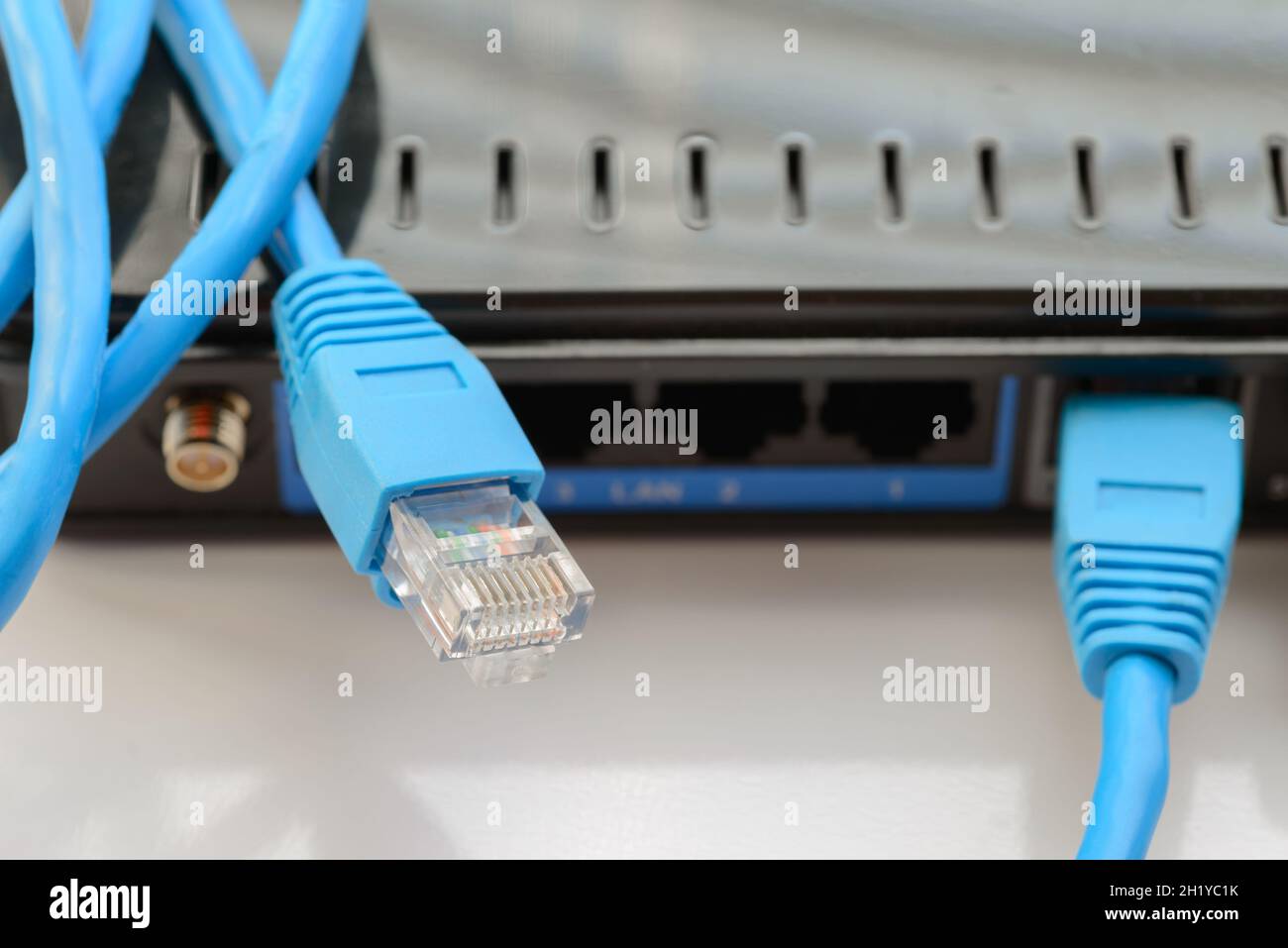 Collegare la rete. Scatto macro con profondità di campo poco profonda. Foto Stock