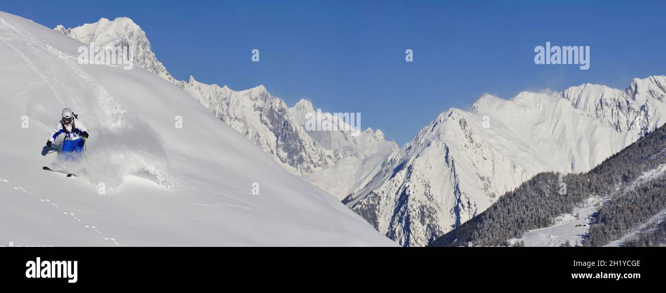 Sci fuoripista o freeride, ESPACE SAN BERNARDO, LA THUILE, VAL D'Aosta, Italia Foto Stock