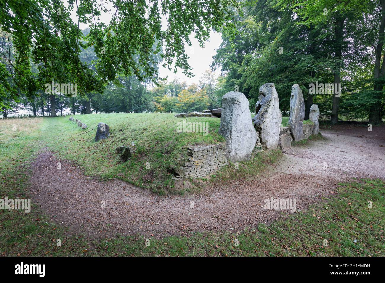 Lo Smithy Neolitico di Wayland ha smussato lungo barrato accanto al sentiero di Ridgeway, vicino ad Ashbury, Oxfordshire, Inghilterra, Regno Unito, Europa Foto Stock