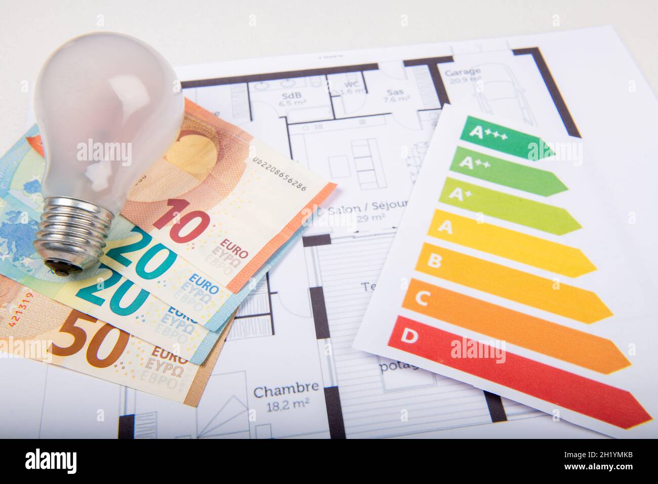 Piano casa concetto risparmio energetico e classificazione efficienza energetica in Francia Foto Stock