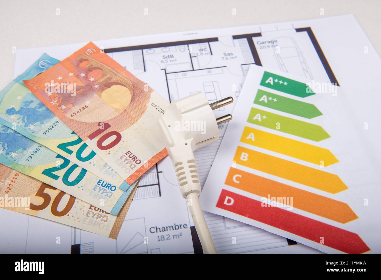 Piano casa concetto risparmio energetico e classificazione efficienza energetica in Francia Foto Stock