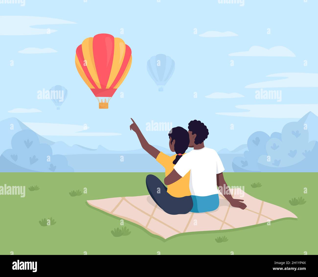 Visualizzazione di un'illustrazione vettoriale a colori piatta dei palloncini d'aria Illustrazione Vettoriale