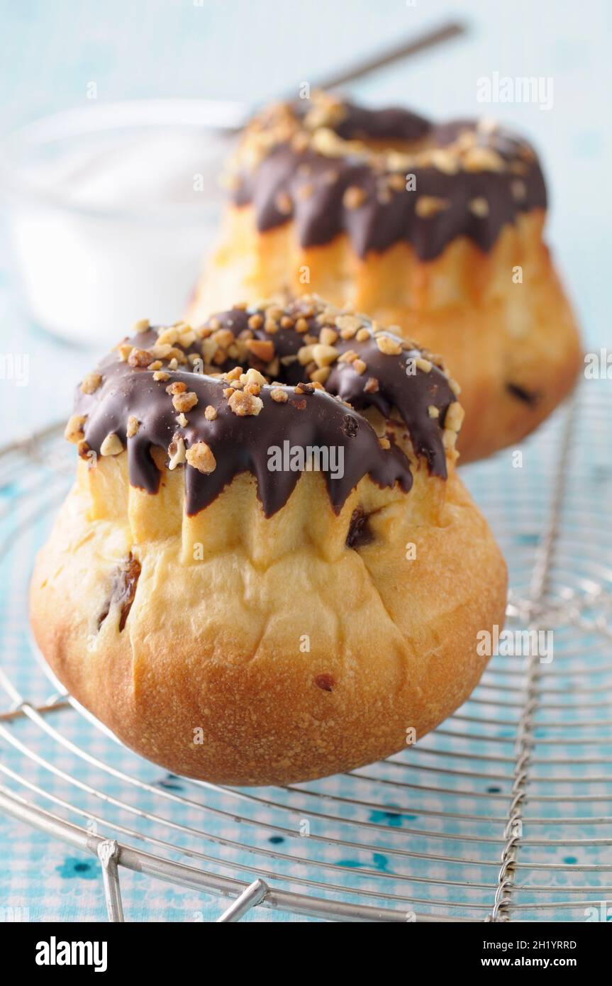 Torte Bundt con cioccolato e noci tritate Foto Stock